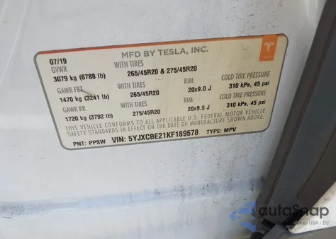 2019 Tesla Model X from USA, damaged, VIN 5YJXCBE21KF189578